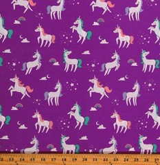 Cotton Unicorns Fairytale Fantasy Girls Kids Purple Fabric Print by Yard D679.83