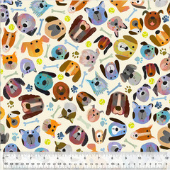Fur-Ever Friends Fabric | Man’s Best Friend Dog Face Toss Ivory | Windham YARD