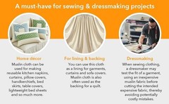 Smooth Finish 100% Cotton Muslin – Natural Unbleached 2 Yards, Ideal for Draping
