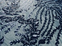 Miranda NAVY BLUE Vines and Leaves Sequins on NAVY Mesh Lace Fabric by the Yard