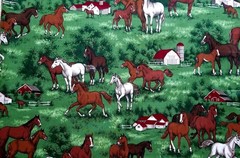 HORSES ON FARM BARNS COUNTRY 17&1/2″ x 44″ *PRE CUT PIECES* New Cotton Fabric!