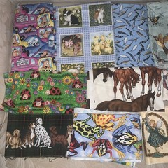 Quilting Fabric Lot of 17 Prints Novelty Animals Cotton variety