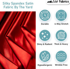 4 Way Stretch Silky Spandex Satin Fabric by the Yard – 60″ Wide Shiny Satin Span