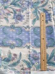 6 yds VTG The Warner Co Drapery Fabric Striped Flowers Blue Green Violet 60″W