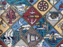 CLASSIC COTTON FABRIC 1995~Double Border Nautical~SQUARES ROPE~Lighthouse~BOAT~
