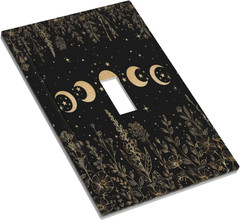 Black Gold Wildflower Plant Moon Starry Sky Floral Botanical Single Toggle Light