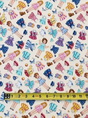 Vintage Gail-c6728 Timeless Treasures Paper Dolls on yellow by Yard