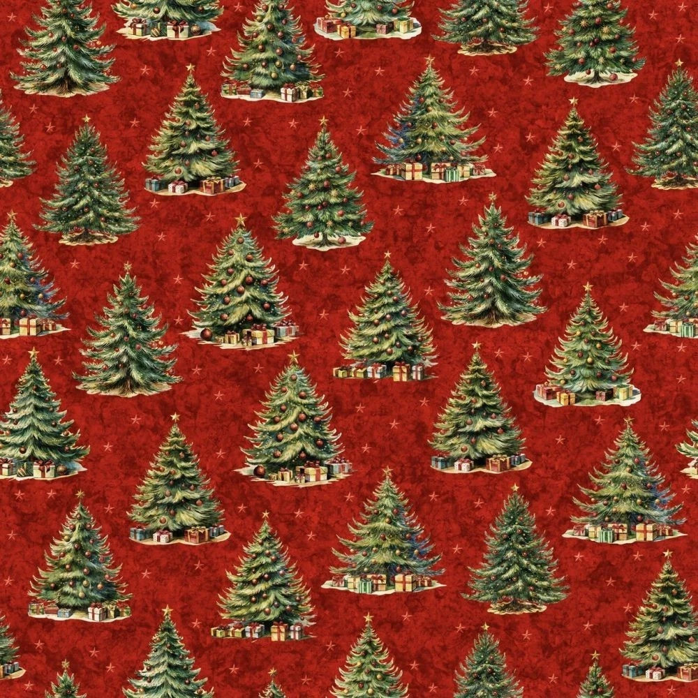 By The Yard ~ Christmas Fir Tree, RED Digital $3.99 Ships ANY Amount Of Fabric