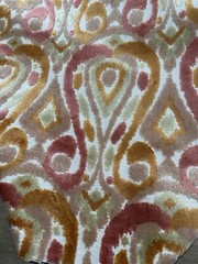 Kasuri Ikat Velvet Fabric Sunset cut flocked bty pink tangerine upholstery