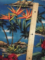 Hawaiian Tropical Island Palm Trees Hisbiscus & Bird of Paradise cotton fabric