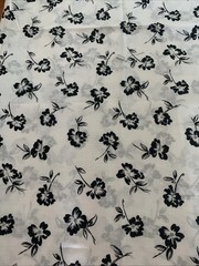 Cotton fabric 2 Yds White With Single Black Flowers Scattered Across 45” W X 75”