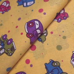 Retro Vintage Cars Polka Dot Yellow Poly Cotton Fabric 58″ By The Yard