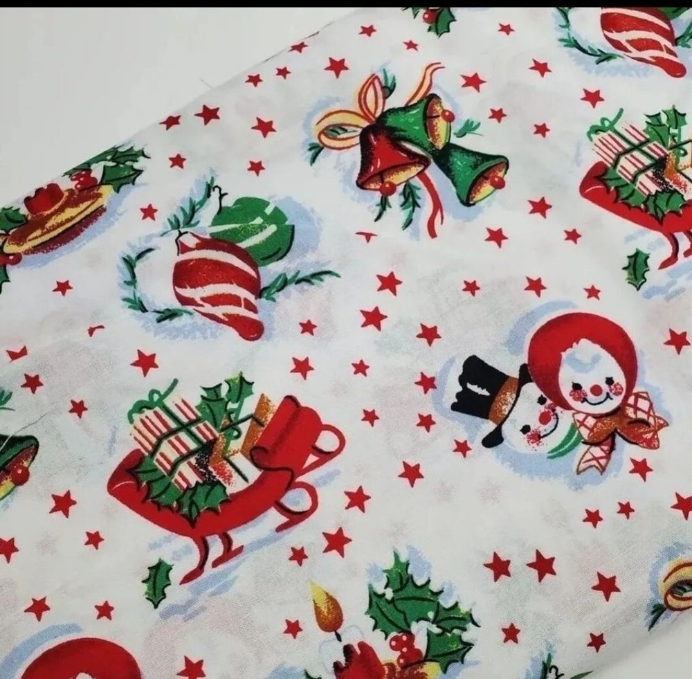 Snowmen Fabric Retro Christmas Seasonal 1950s Kitschy Holiday Sew FAT QUARTER