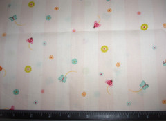 REMNANT PALE PINK STRIPE FABRIC WITH BUTTERFLIES, BEES & FLOWERS, 28″ X 44″