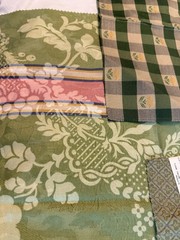 Lot of 3 shades of green print designs fabrics plaid quality floral samples