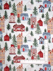 Christmas Village House Tree Snow Fabric By The Yard Holiday Cotton by Studio E