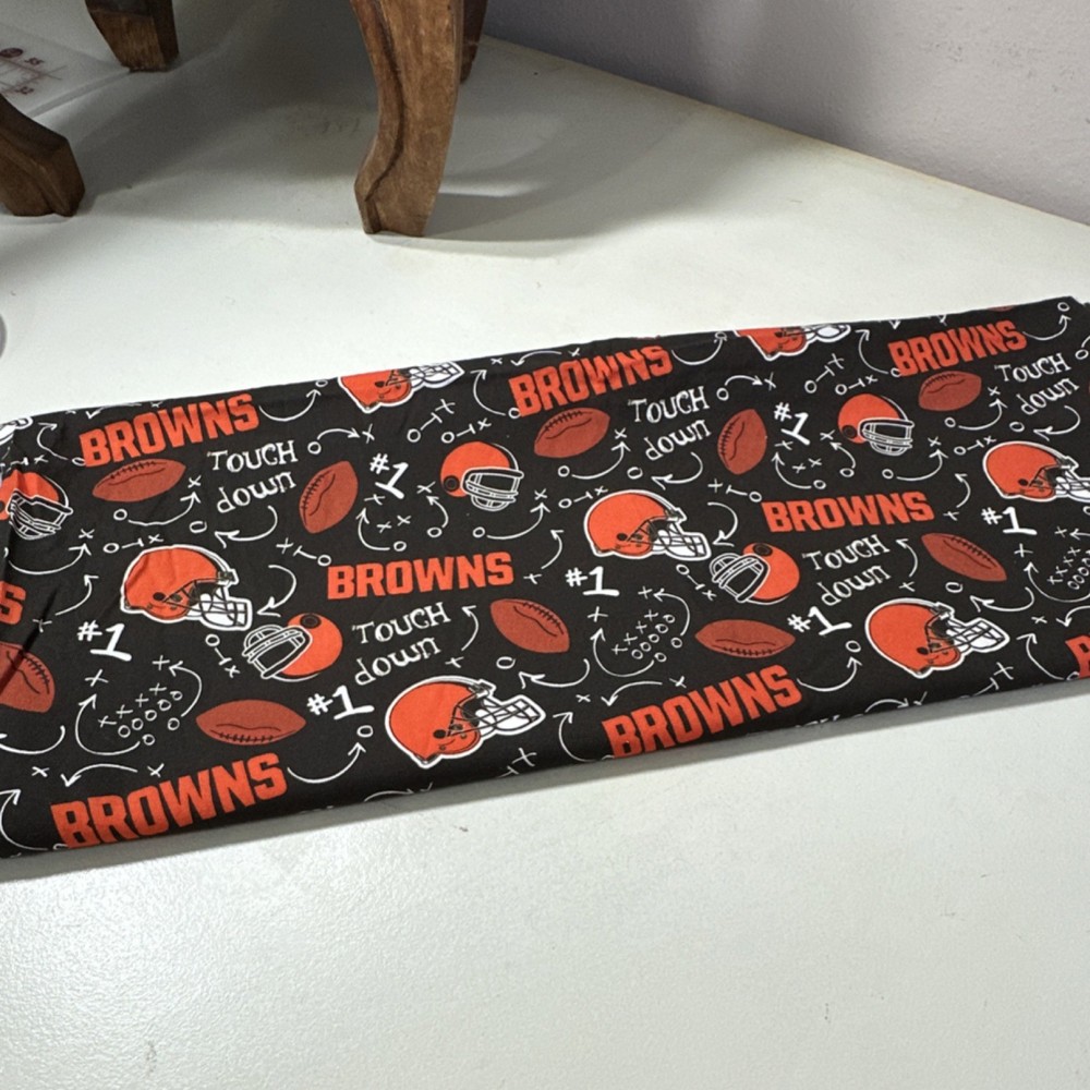Cleveland Browns NFL Football Print Fabric Black Orange White Brown 1 yd 33 in