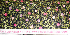 VTG Fabric Traditions Pink Purple Flowers Gold & Black Cotton Print Fabric 39×44