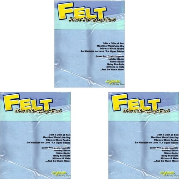 3 Lot CPE 36″ x 36″ Felt Craft Fabric – Summer Sky Blue (Color 0900) Made in USA