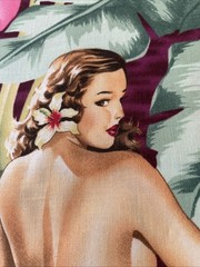 Alexander Henry Fabric Yd Mirage Sexy Pinup Island Girls Hibiscus Palm Leaves P