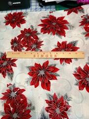Kaufman Holiday Flourish Red Poinsettia White Christmas Metallic Cotton Fabric