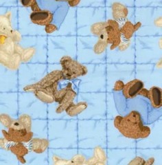 Tossed Teddy Bears on Blue Fabric by Fabric Traditions, BTHY, Cuddle Bears