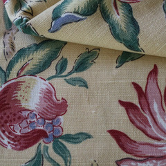 Vtg Linen Jay Yang Spectrum Home Fabric, Yellow, Pink, Blue Floral 2.4 yds