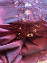 FAUX SILK FLOWERS EMBROIDERED~DRAPERY UPHOLSTERY Sold By The Yard Burgundy