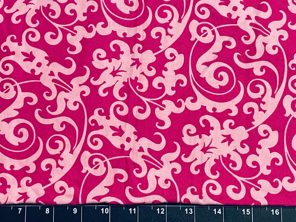 Tina Scrap 9″x21″ Floral Flower Paisley Burst Swirl Pink Bright Cotton Fabric