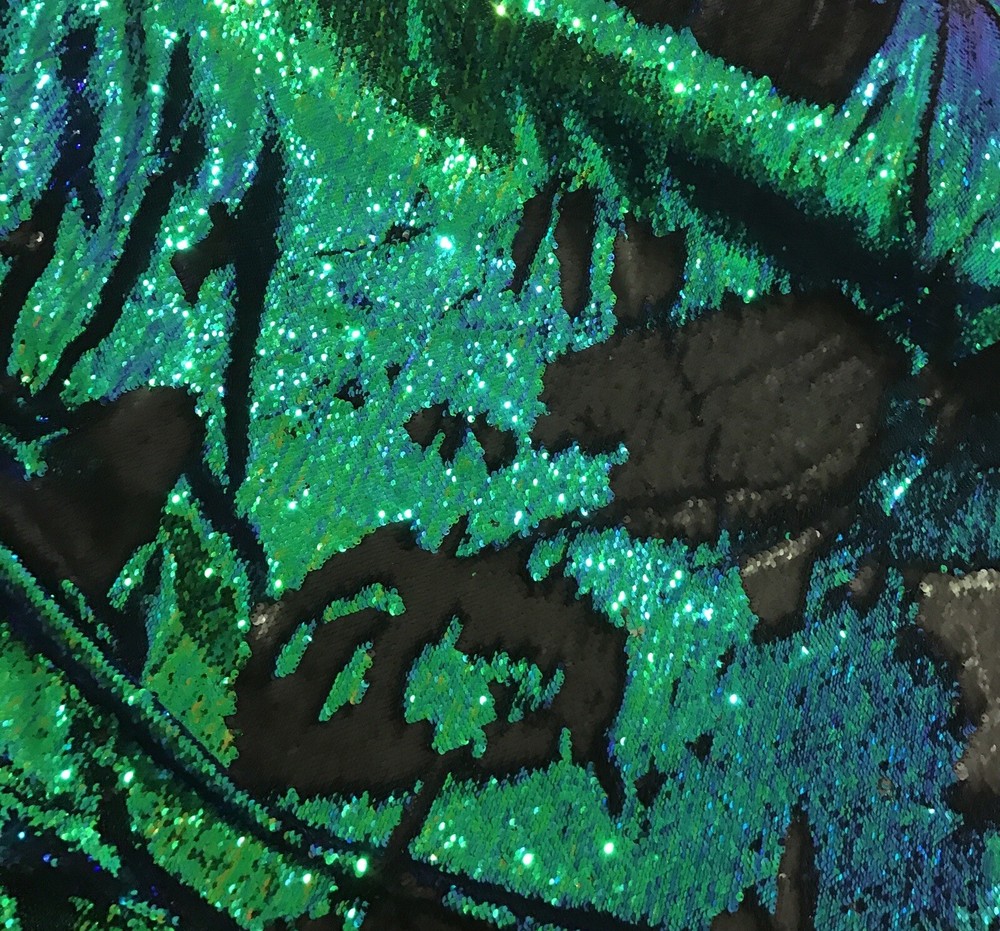 Green Blue Black mermaid reversible Stretch sequins fabric 50” width 1 Yard