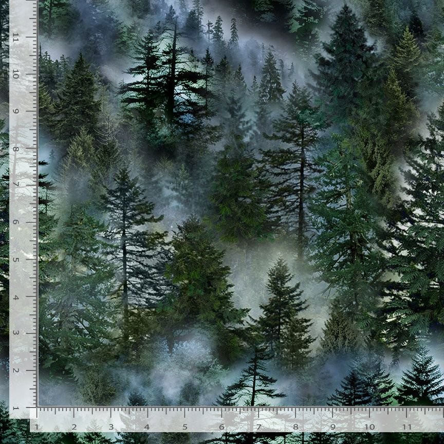 Nature Fabric | Misty Mountain Evergreen Forest Green | Timeless Treasures YARD