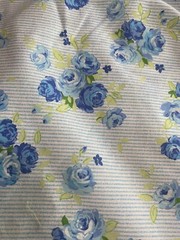 Fabric Traditions 2002 Blue Rose Print Cotton piece w/ matching blue solid piece