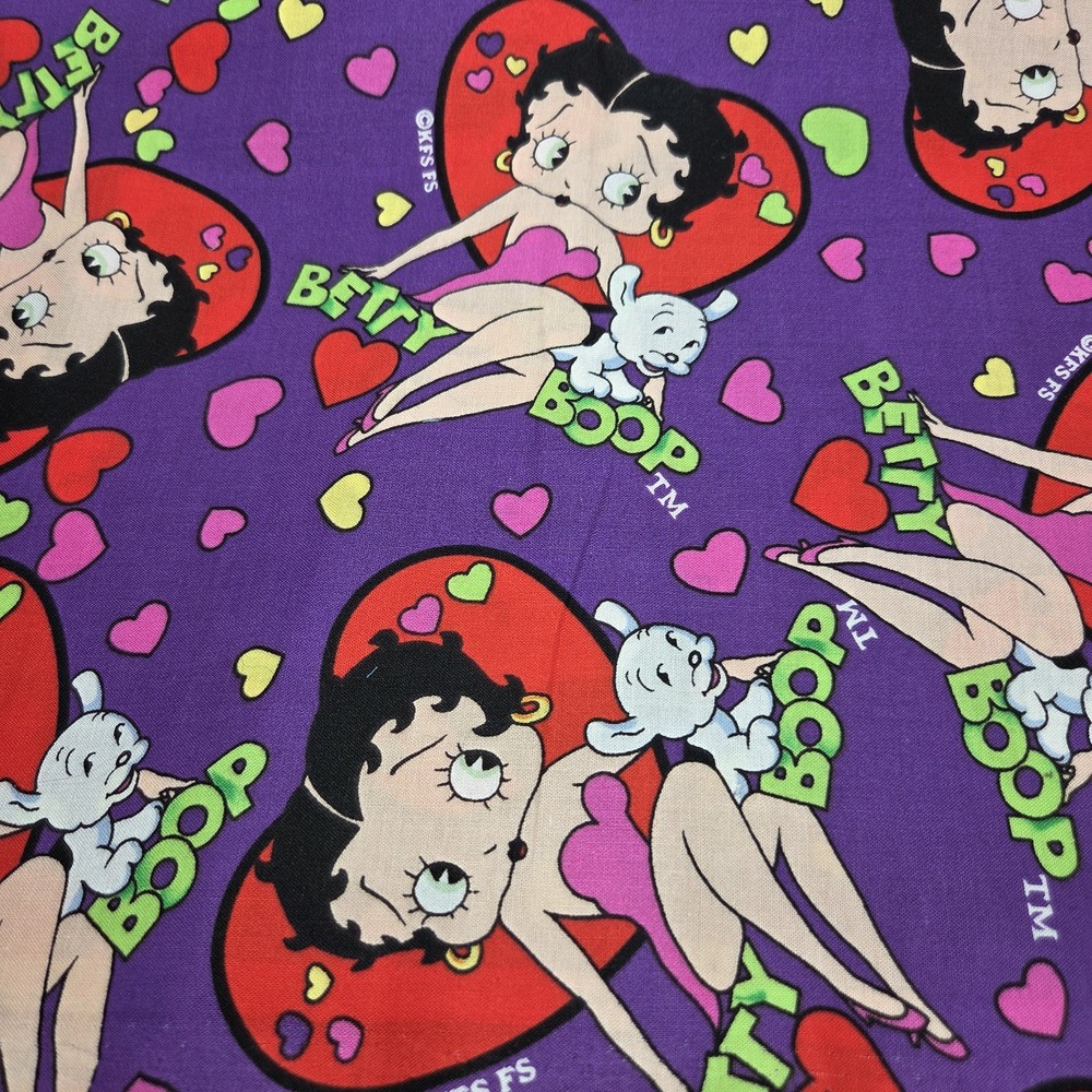 Vintage Betty Boop Hearts On Purple Fabric 3-1/2+ Yards King Features Fleischer
