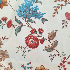 Flowers Vines Red Teal On Cream Chintz Joan Kessler Concord Cotton Fabric 2.5 YD