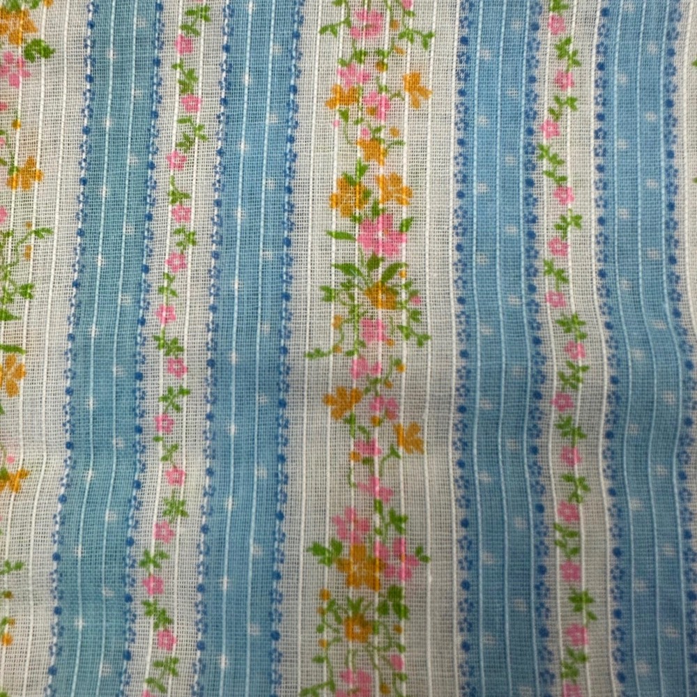 Vtg Blue White Striped Floral Voile Open Weave Remnants Crafting Lot 3.1oz