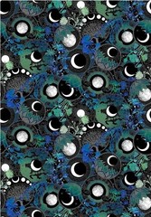 “La Luna” Blue/Silver Moon Collage, Moons Fabric-100% Cotton•BTY•Fast Ship!
