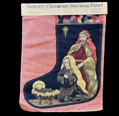 Vtg Nativity Scene Tapestry Christmas Stocking Fabric Panel Cotton Metallic USA
