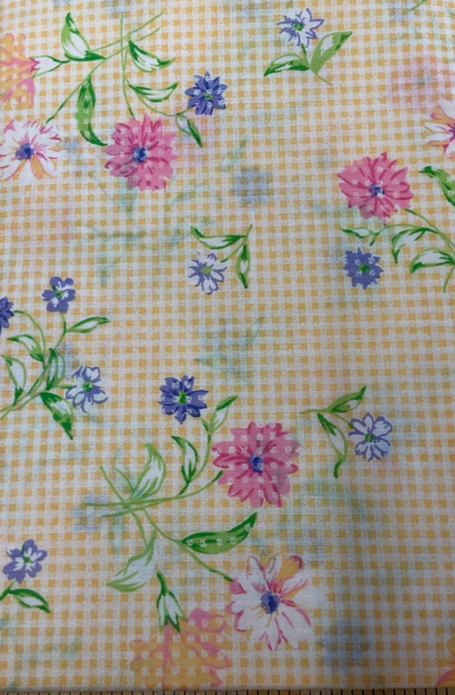 GENERAL FABRICS – SPRING FLORAL ON YELLOW GINGHAM- BY THE YARD