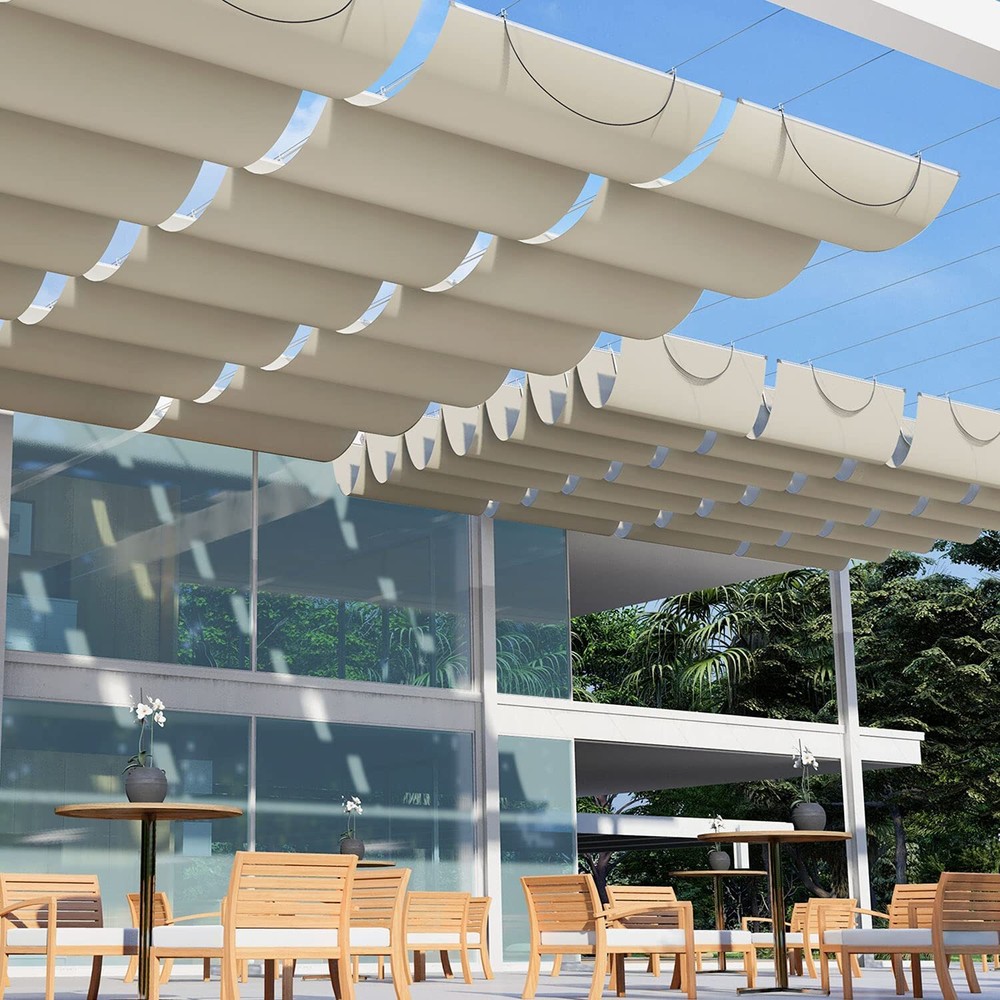 E&K Retractable Pergola Canopy Cover Waterproof Awning Deck Garden Yard Beige