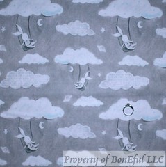BonEful Fabric FQ Cotton Quilt Gray Sky Cloud White Bunny Swing Unisex Moon Baby