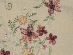 Yellow Linen Fabric Embroidered Border Print Red Orange Green Yellow 36×50”
