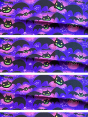 Halloween Bat Fabric Remnant Lot 3 Pc Glitter Neon Green Purple Cotton Gothic