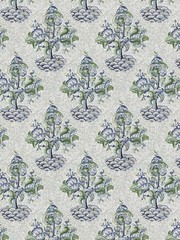 1.25YD CLARENCE HOUSE Hidcote Bl/Gr Knit Back 16-Color Hand Print Linen Fabric