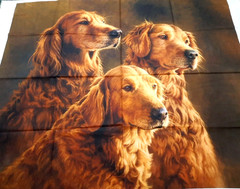 36×44″ Fabric Dog Panel 3 Golden Retrievers G.Alexander For David Textiles Brown