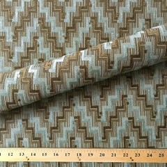 Pale Blue and Brown Mid Century Geometric Velvet Cut Upholstery Fabric 56″