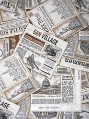 Cityscapes Newspaper Sepia Travel Cotton Fabric Paintbrush Studio By The Yard