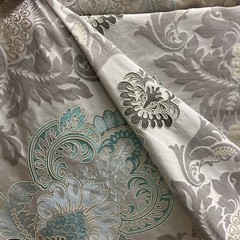 G P & J BAKER BF10509.2 WATERFORD DAMASK AQUA / SILVER UPHOLSTERY FABRIC 4.75 YD