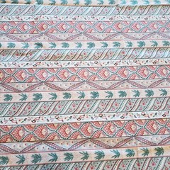Vtg 90s Cotton Fabric Sage Green Terra Cotta Stripe Print Leaves 72″ x 2.5 yards