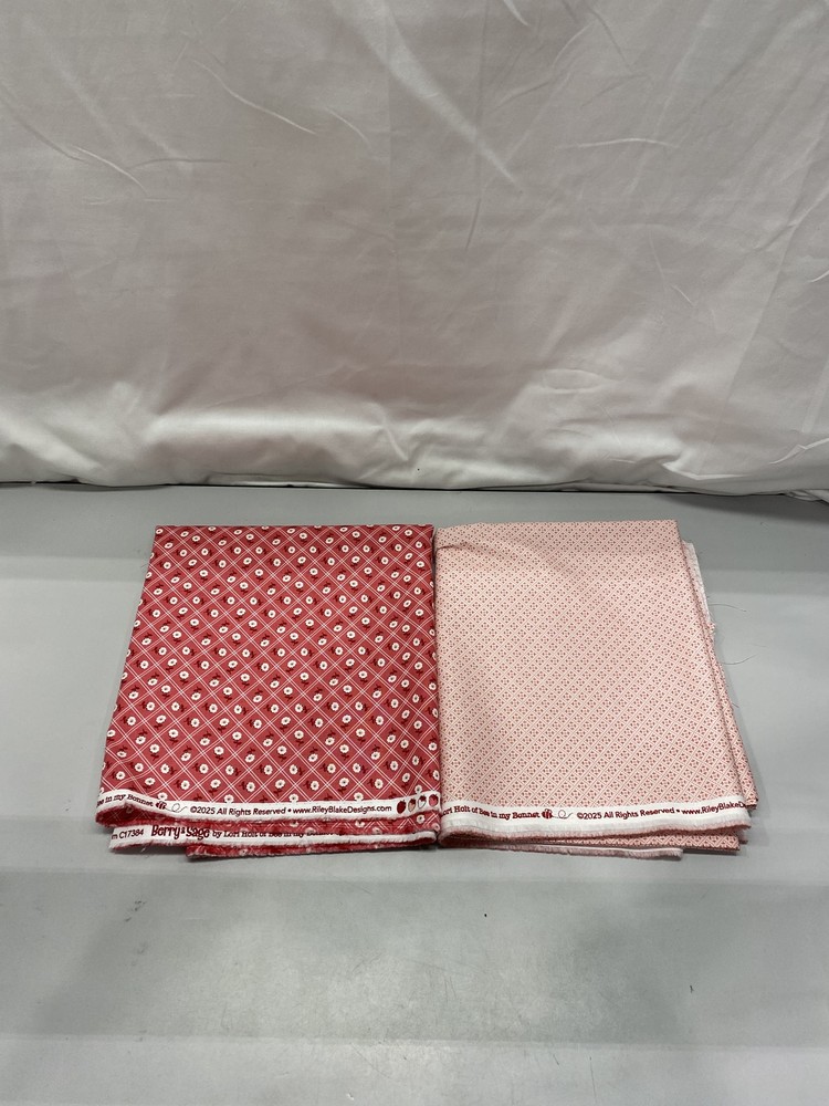 Riley Blake Lot Of 2x Berry And Sage Coral Red & Frosting – Approx 2 Yards Each