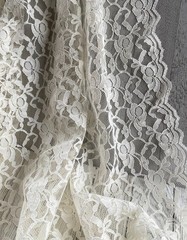 Ivory Double Scalloped Lace Fabric ~ Scallop Edge on Both Sides ~ 1 yard, 38″ wd